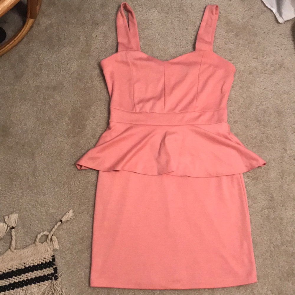 Cute Peach Peplum Styled Dress